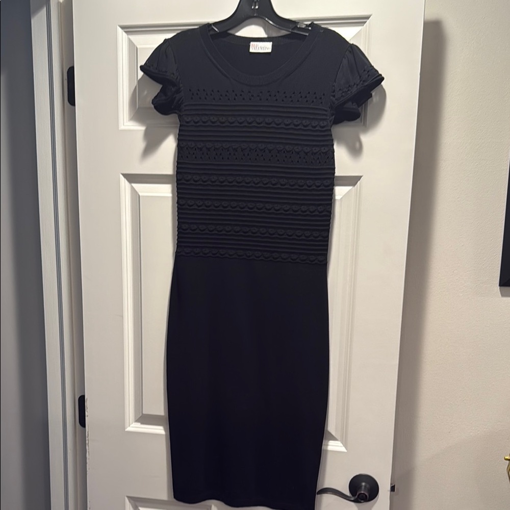 RED Valentino Black Textured Midi Dress